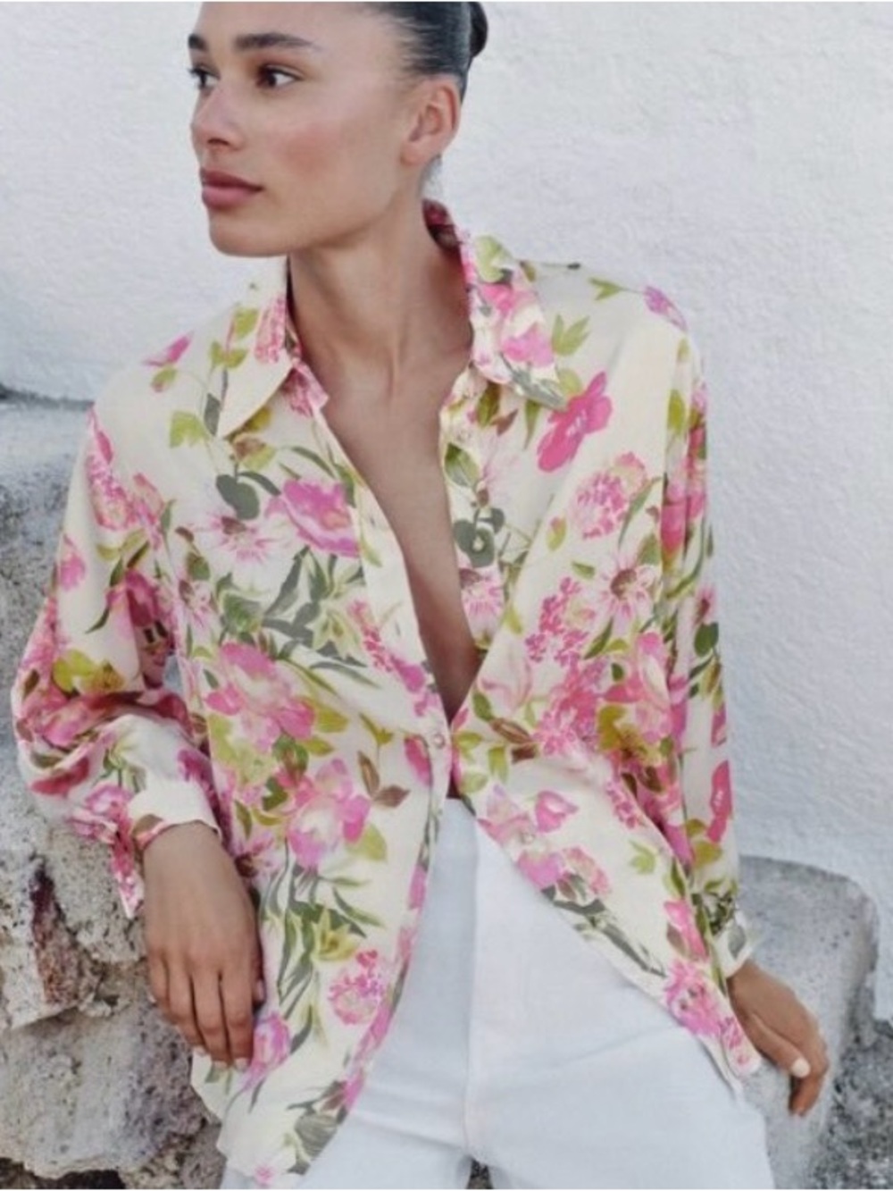 NWT Zara Woman FLORAL PRINT SATIN EFFECT
SHIRT Top Size S Small